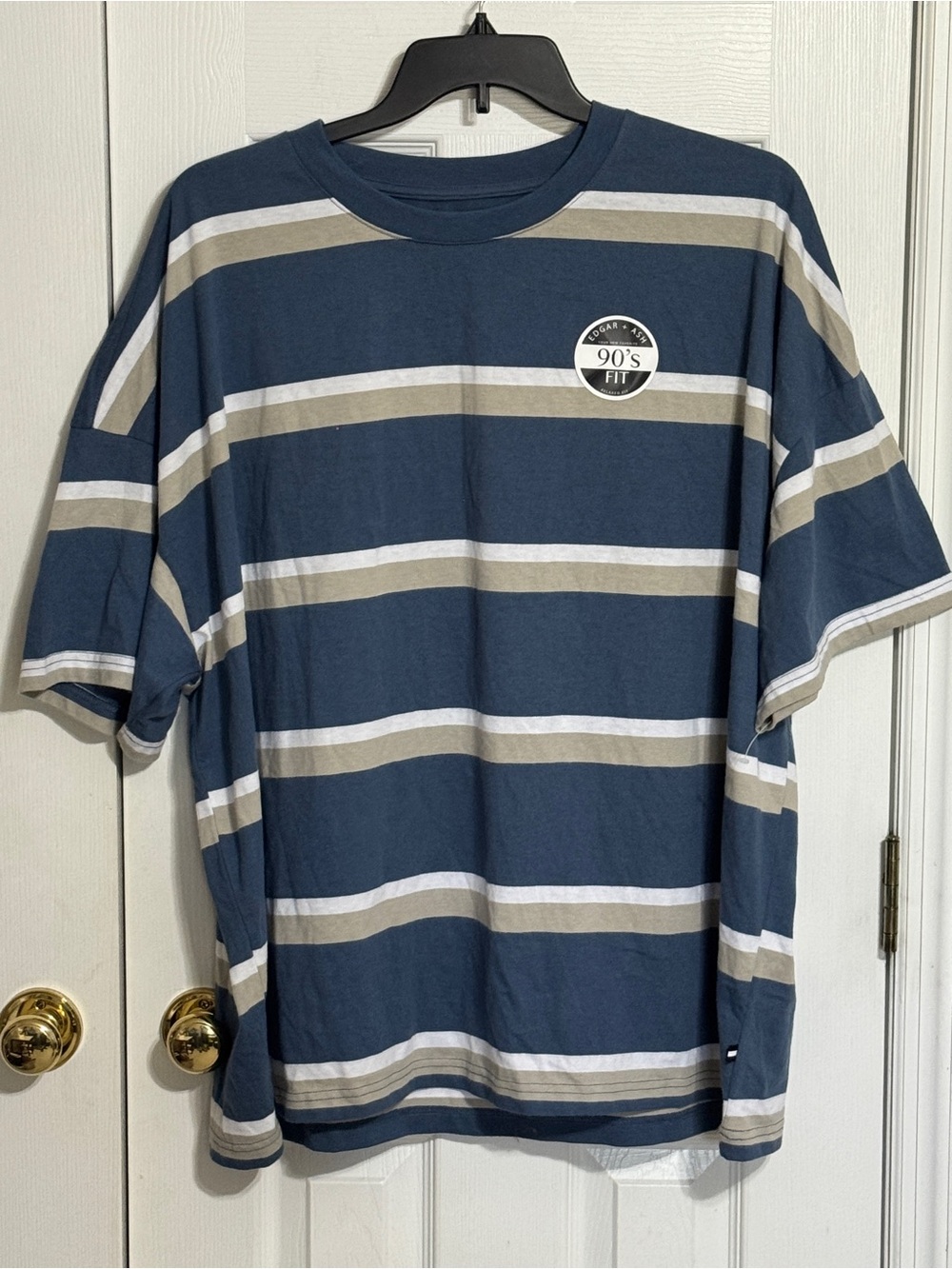 Striped Navy Short-Sleeve Tee with Chest Patch